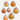 Seven scallop shell-shaped pendants with gold-tone hooks and trim in yellow, orange, pink, and white
