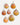 Seven scallop shell-shaped pendants with gold-tone hooks and trim in yellow, orange, pink, and white