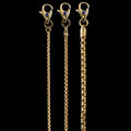 Three gold chain necklaces with clasp ends